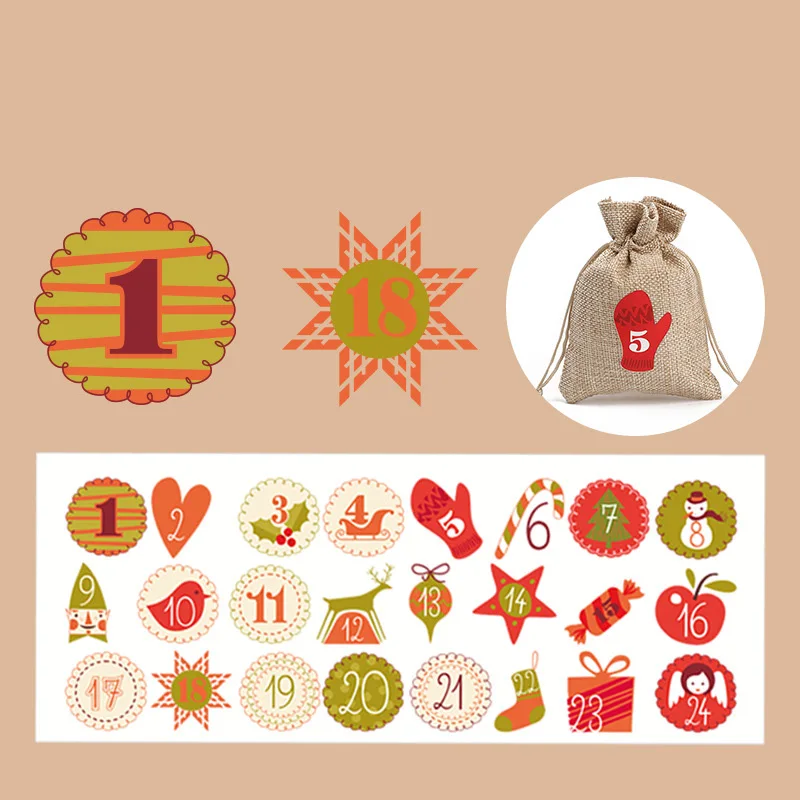 24 шт./компл. с рождеством календарь и цифры наклейки из бумаги для печенья конфет