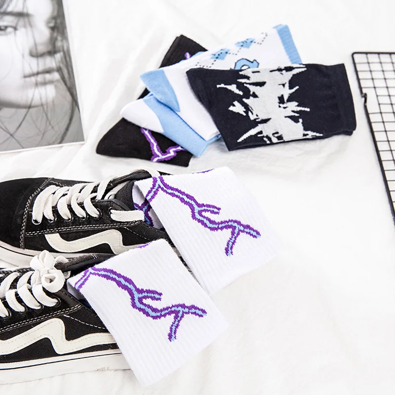 

Korean Style Fashion Funny Hip Hop Skateboard Socks Street Style Cartoon Banana Bactus Moon Flame Socks Unisex Happy Long Socks