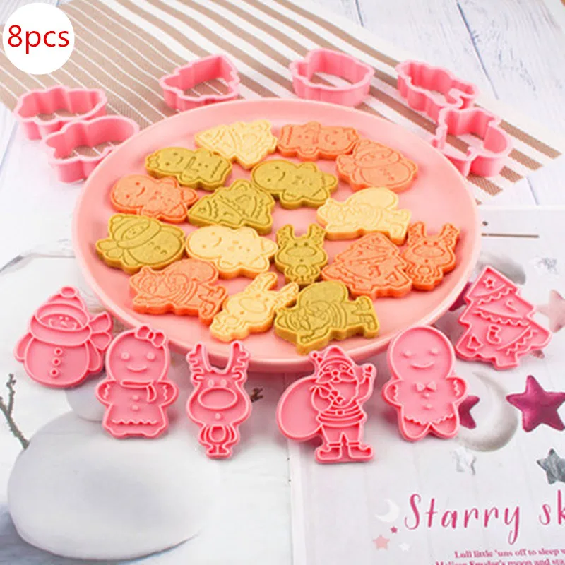 

8 Pcs/Set DIY Christmas Cartoon Biscuit Mould Cookie Cutter 3D Biscuits Mold ABS Plastic Baking Mould Cookie Decorating Tools