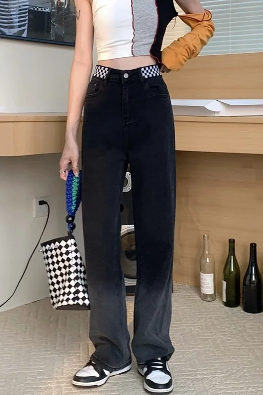 

Real Shot Waist of Trousers Chessboard Plaid Trousers Black and Gray