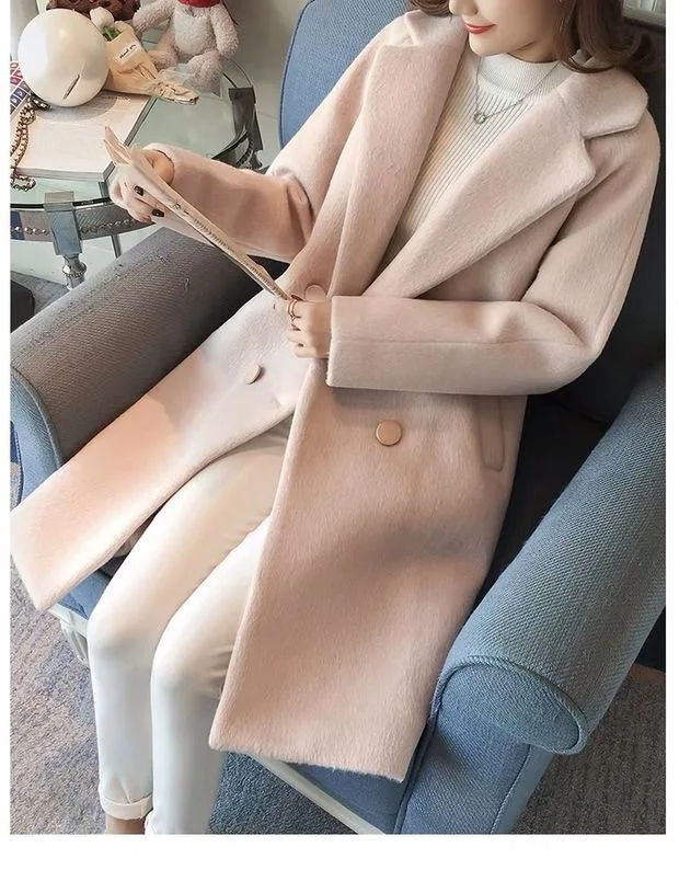 Зимнее приталенное длинное пальто из хлопка и смешанной шерсти женские прочные