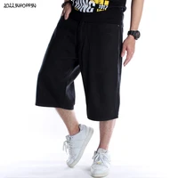 hip hop streetwear mens black cropped denim pants 2020 summer men wide leg baggy jeans loose capris man skateboarder jeans