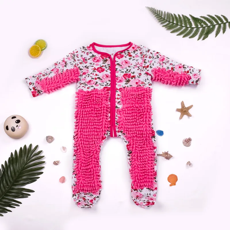red with foot Детская швабра, одежда Lala, трикотажная одежда с длинными рукавами для ползания, комбинезон, цельный комбинезон, хлопковый детский чистящий костюм-Швабра - Цвет: red with foot