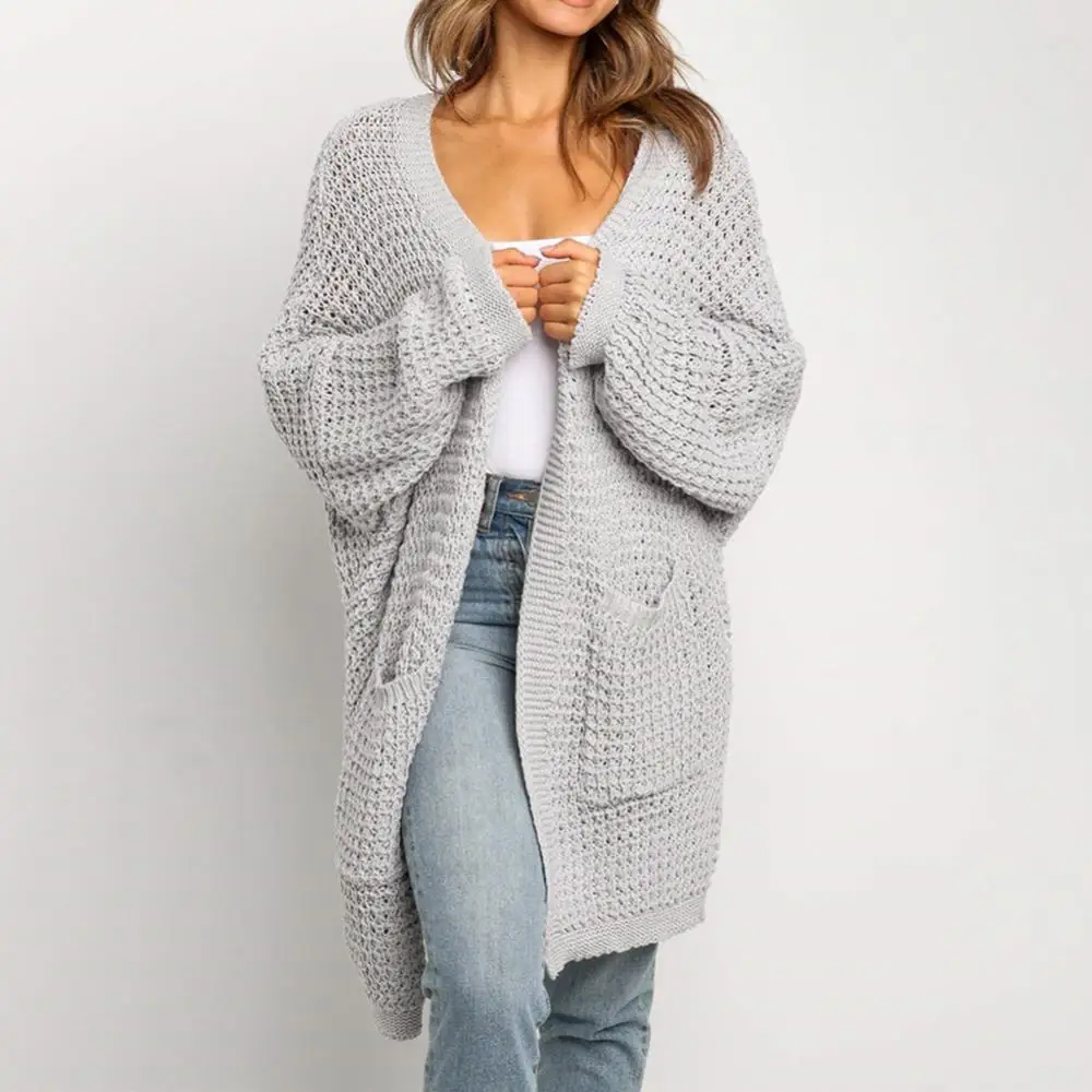 

Solid Color Women Knitted Cardigan Loose Large Size Open Front Sweater Coat