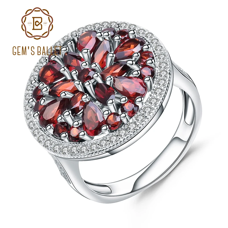 GEM'S BALLET 3.88Ct круглый натуральный красный гранат драгоценный камень кольцо для женщин 925 пробы серебряные винтажные коктейльные кольца хорошее ювелирное изделие