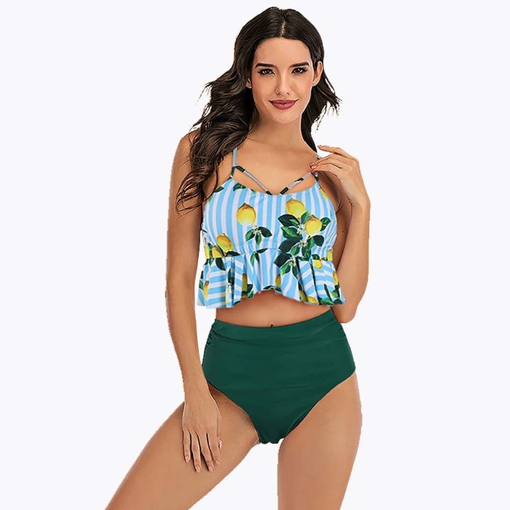 2020 New High Waist Bikini Swimwear Women Swimsuit Push Up Bikinis Bathing Suit Biquini Ruffle Plus Size Beachwear | Женская одежда