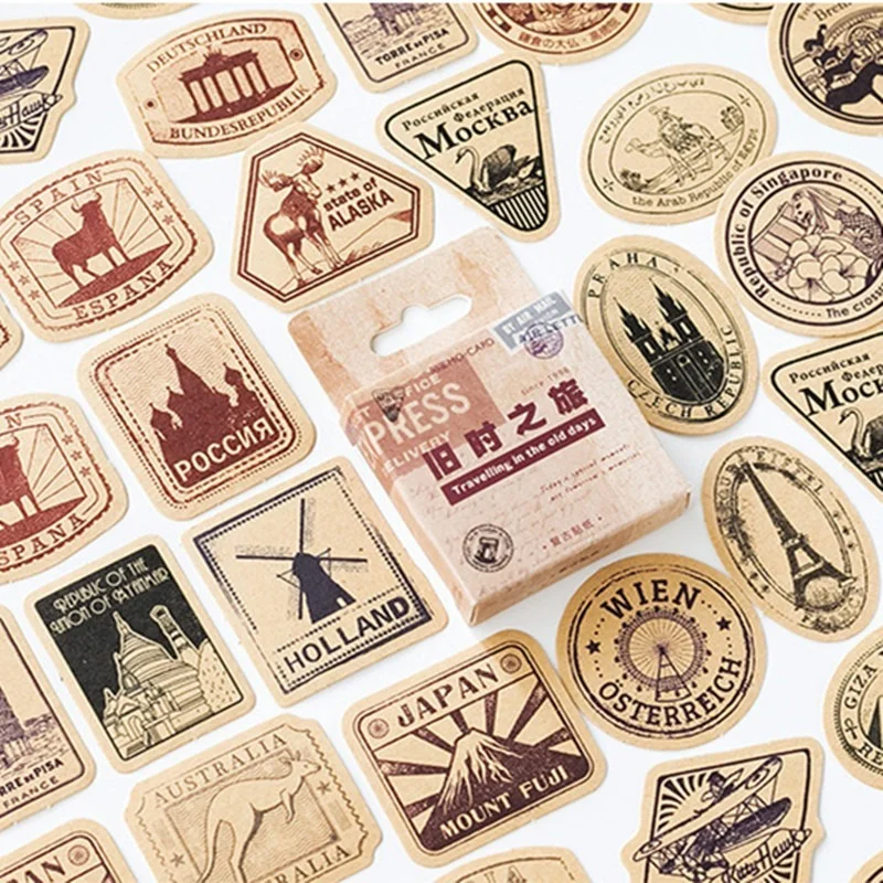 

46 Pcs/pack Vintage Travelling Adhesive Stickers Decorative Album Diary Stick Label Decor Stationery Stickers