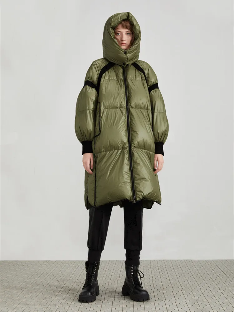 

Женское зимнее пальто с капюшоном, Повседневная Свободная Толстая теплая Глянцевая длинная пуховая куртка оригинального дизайна, зима 2020