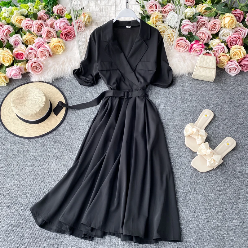 Женское платье с воротником коротким пышным рукавом элегантное размера плюс на