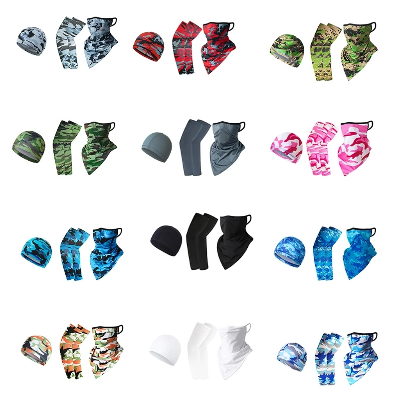 

3 Pieces/Set Multi-function Summer Sunscreen Sleeves Mask Scarves Hat Men for Outdoor Ski Go On Foot Riding M2EB