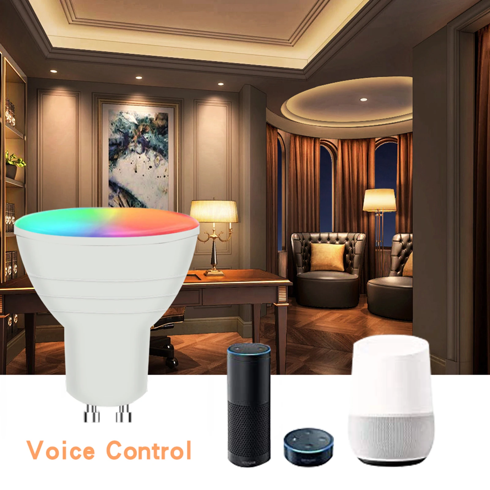 

GU10 WiFi Intelligent Light Bulb RGBW 6W LEDs Dimmable Lamp Cup Compatible with-Alexa&Google-Home/IFTTT/Tmall Genie Remote Bulb
