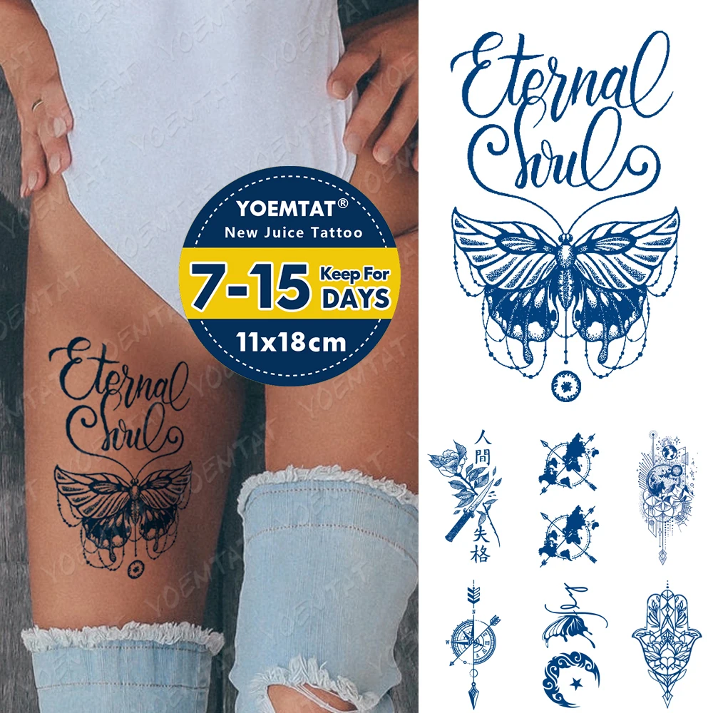 

Juice Ink Tattoos Body Art Lasting Waterproof Temporary Tattoo Sticker Moth Map Tatoo Arm Fake Universe Compass Tatto Women Men