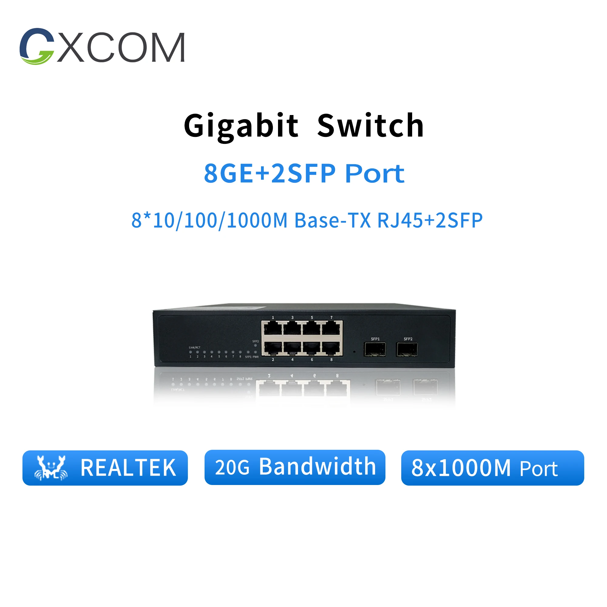 8 портов 10/100/1000 Мбит/с управляемый коммутатор с 2 гигабитный SFP слотами IGMP VLAN |