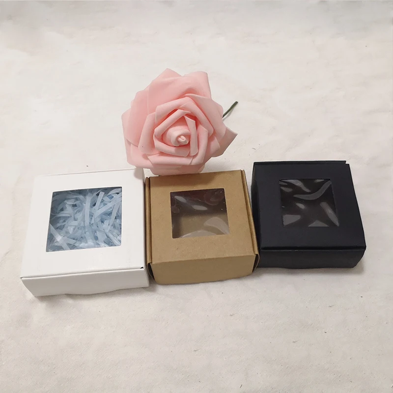 10 шт. крафт Бумага коробка с прозрачным окном Коричневый и белый цвет Праздничная