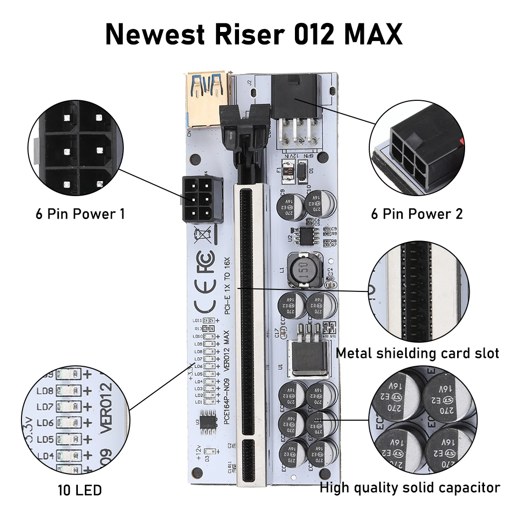 

Riser VER012 USB 3.0 PCI-E Riser For Video Card VER012MAX Express 16x Extender pcie Riser Adapter Card SATA 15pin to 6pin