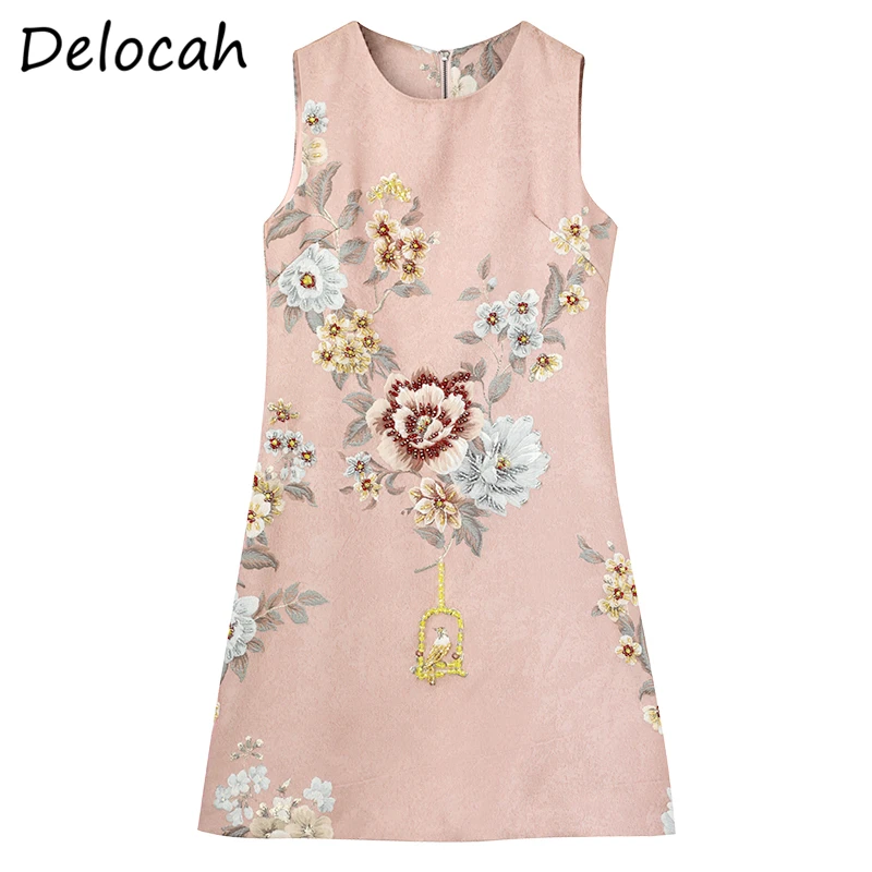 

Delocah Summer Women Fashion RunwayMidi Dress Sleeveless Gorgeous Crystal Beading High Waist Ladies Party A-Line Dresses 2021