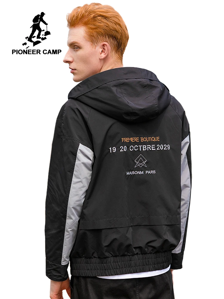 Pioneer Camp мужская куртка тонкая с капюшоном на молнии черное белое пальто уличная