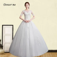 long wedding dress gr678 boat neck short sleeve vestido de novia appliques embroidery wedding dresses plus size bridal gowns