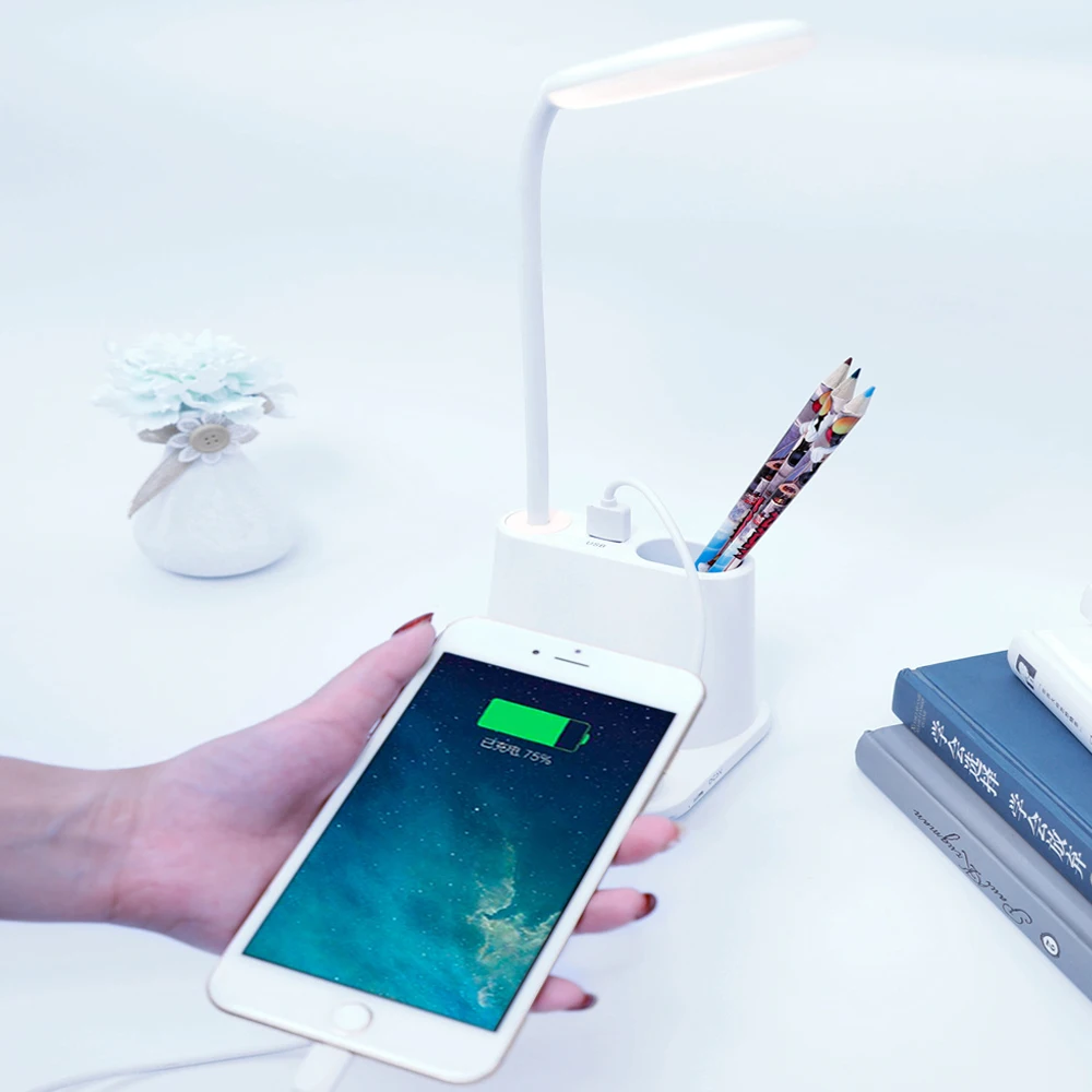 LED Desk Lamp USB Rechargeable Touch Dimming Adjustment Table Lamp for Children Kids Reading Study Bedside Living Room Bedroom
