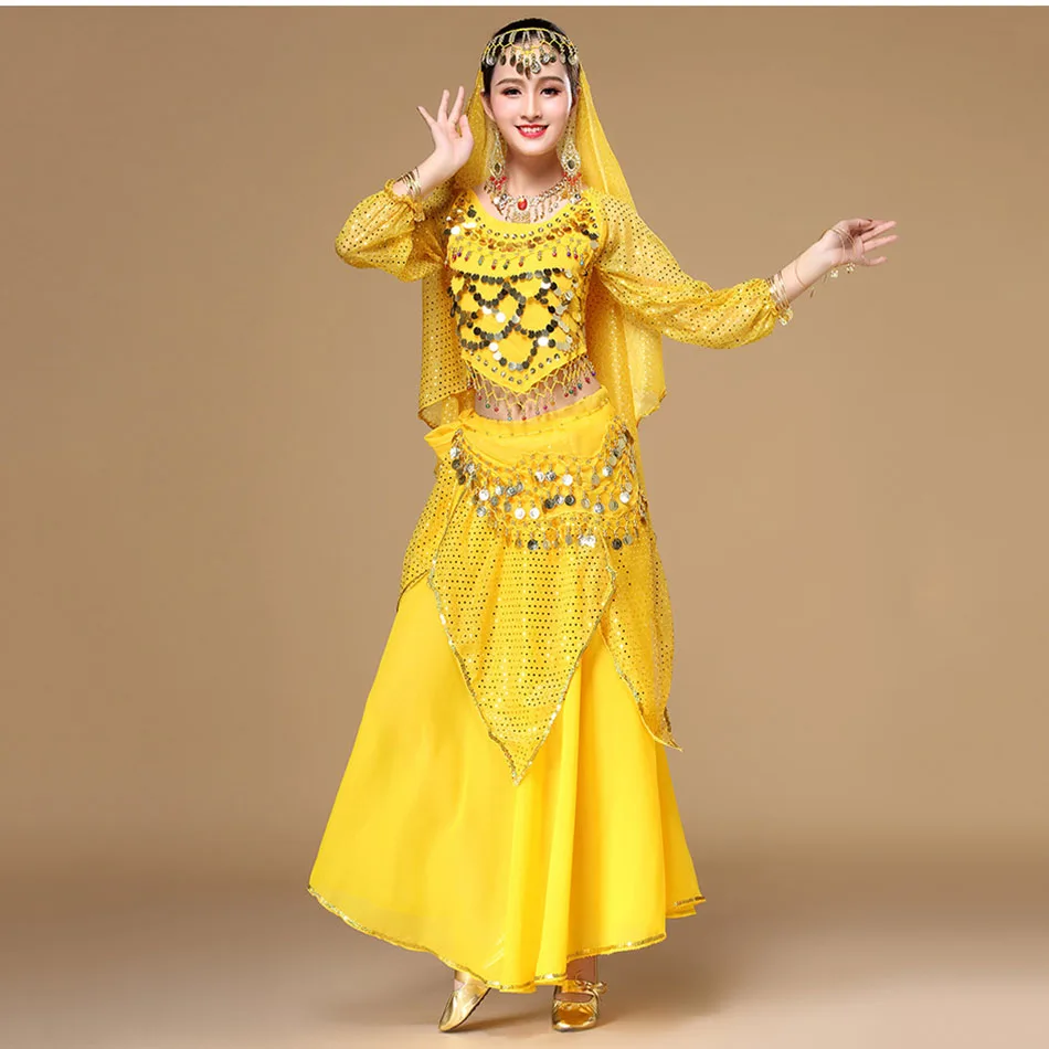 Комплект одежды для танца живота женский топ юбка цепочка на талию вуаль серьги