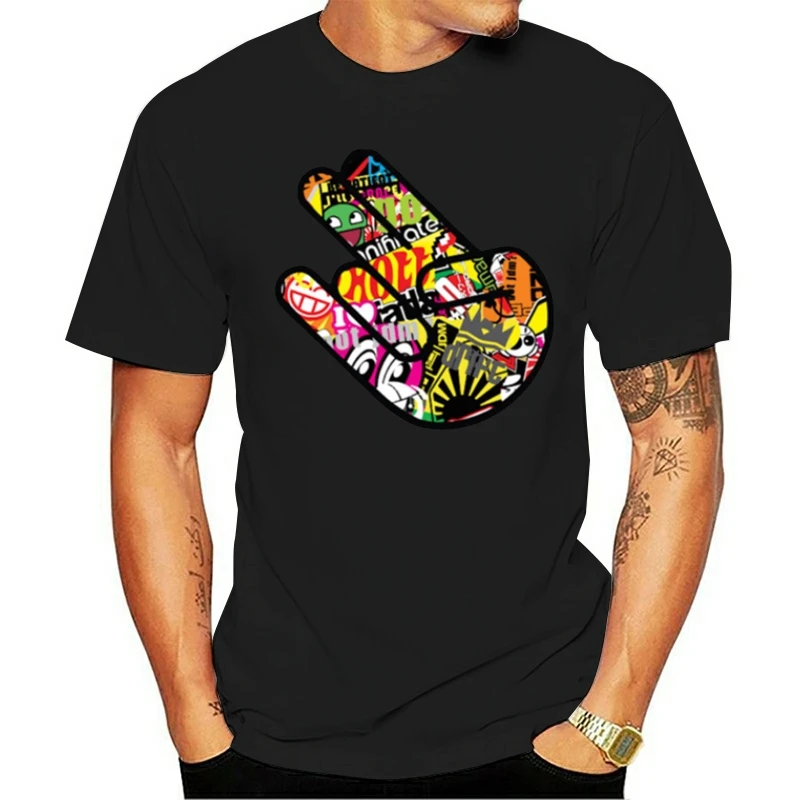 

Fashion JDM HAND STICKERBOMB T Shirt For Men Summer Cool Female t-shirts Short Sleeve Graphic Top Tee