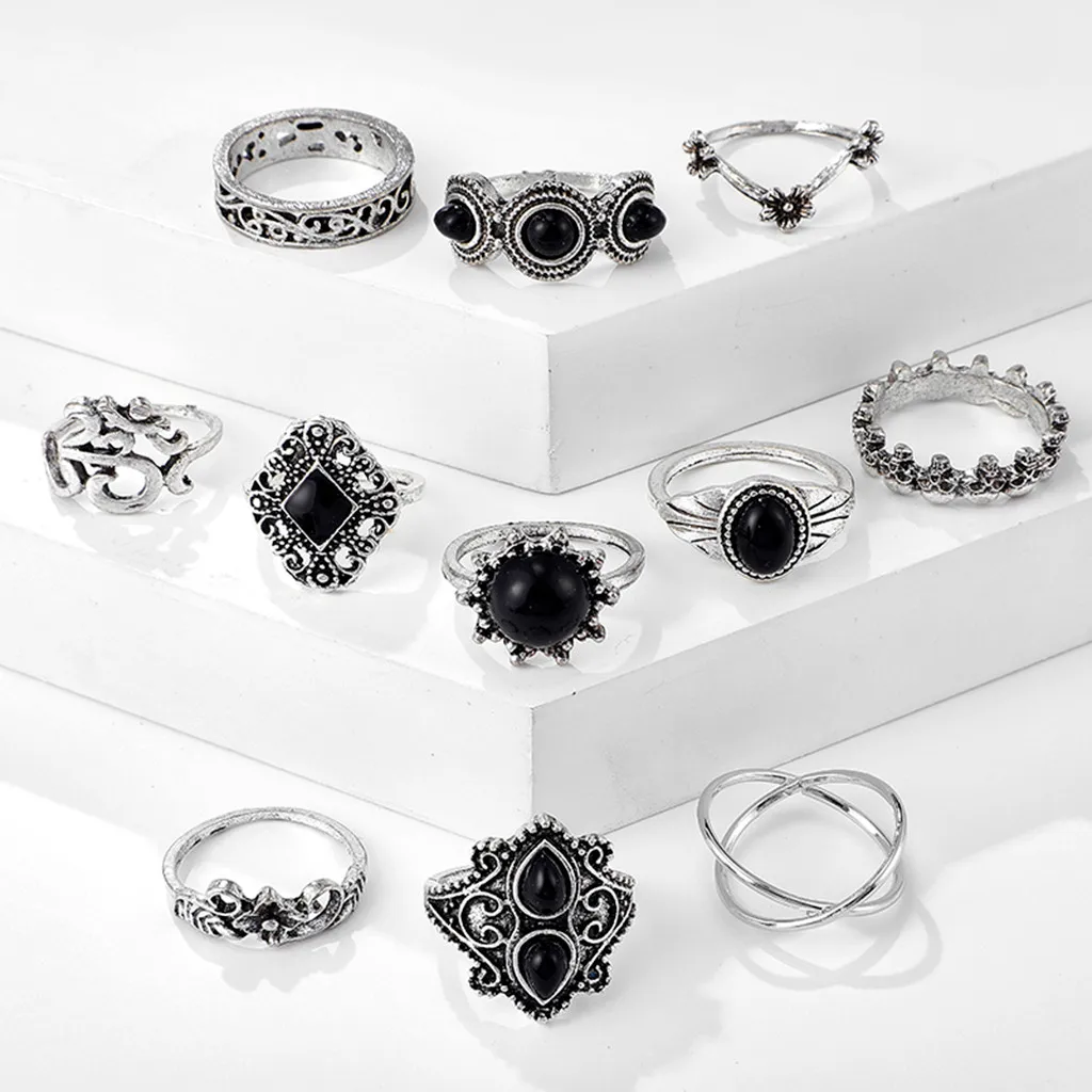 11 шт./компл. женские богемные винтажные серебряные Колечки в форме стека над
