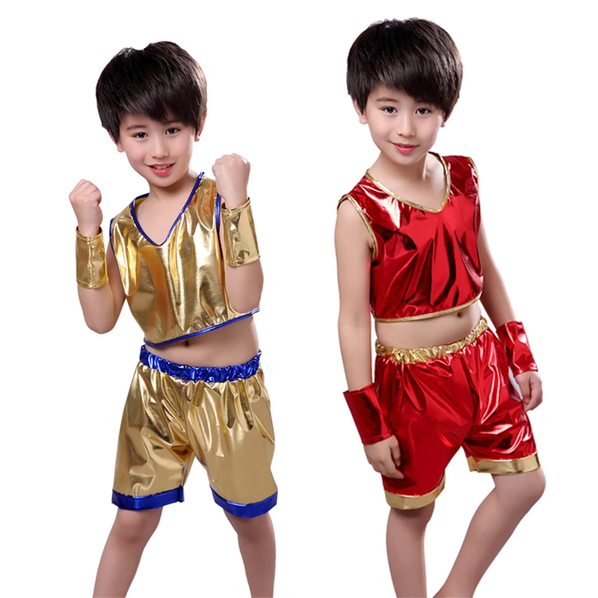Детские танцевальные костюмы в стиле хип хоп блестящая золотая одежда для