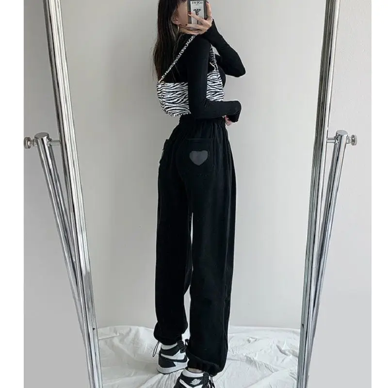

Girls Loose Wild Wide-leg Sweatpants Women's Summer Solid Color Casual Pants with Feet Female High-waist Straight-leg Trousers
