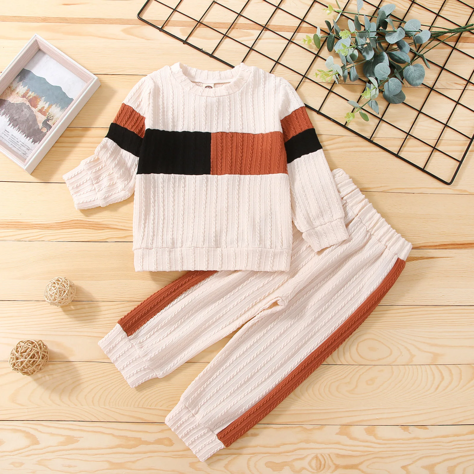 

Fashion Spring Autumn Kids Baby Boys Outfit Suit Cotton Knitted Clothes Set Toddler Splicing Casual Tops+Pants 2Pcs Sets