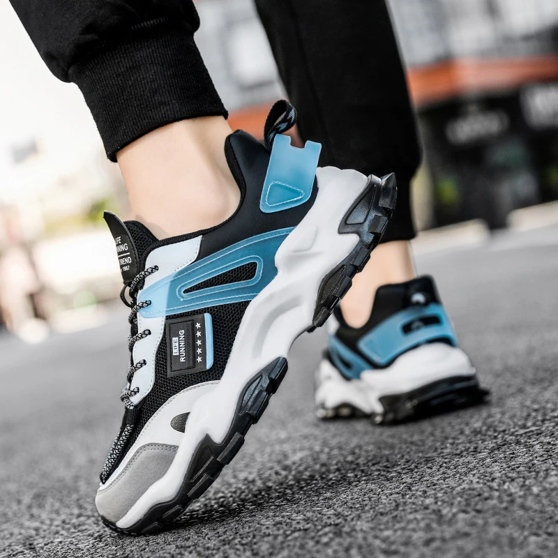 

Men's Fashion Sneakers Light Breathable Damping Air Cushion Running Shoes Lace-up Rubber Comfortable Personality Leisure Shoes