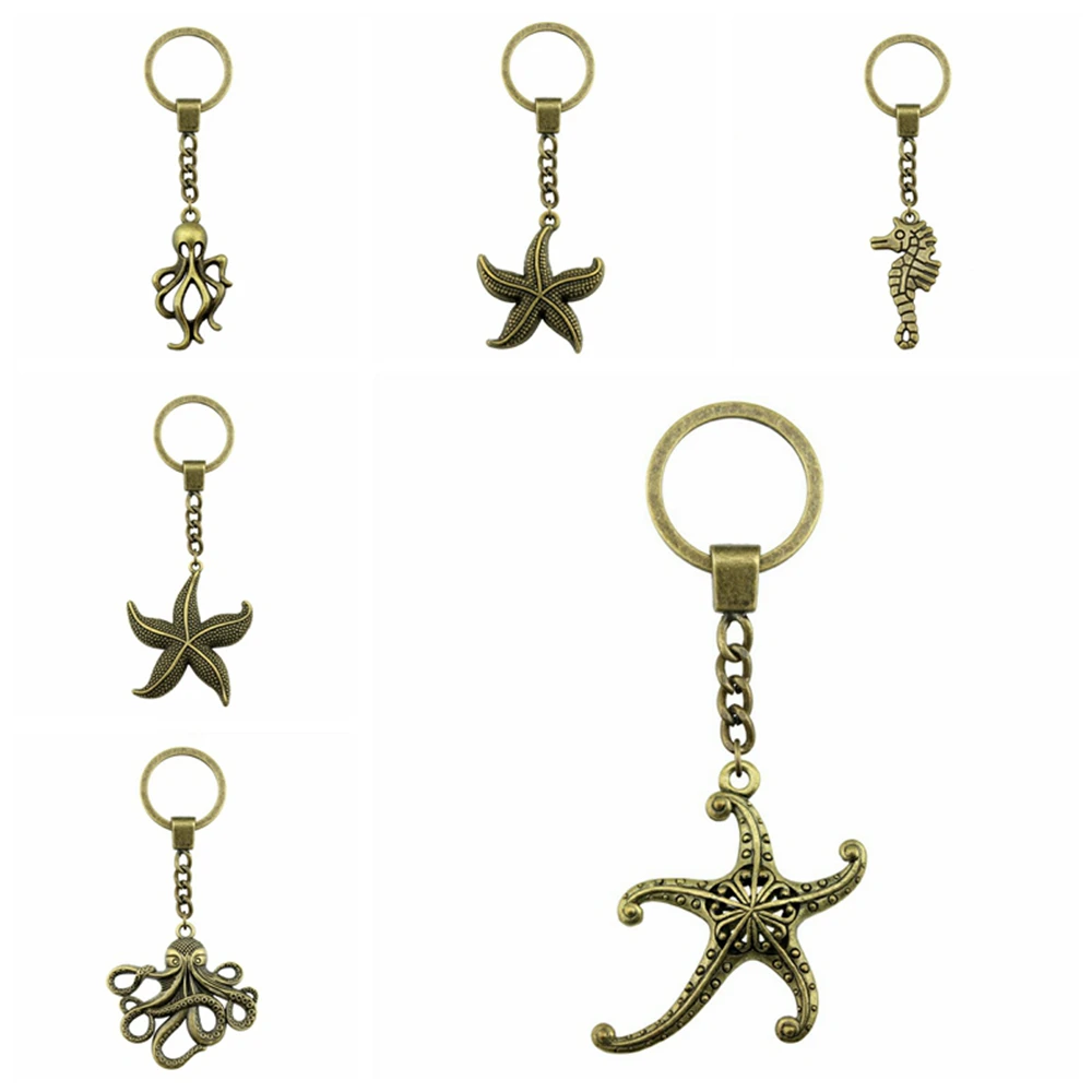 

1 Piece Handmade Car Keychain Gift Keychains 24mm Starfish Charms Keychain For Key