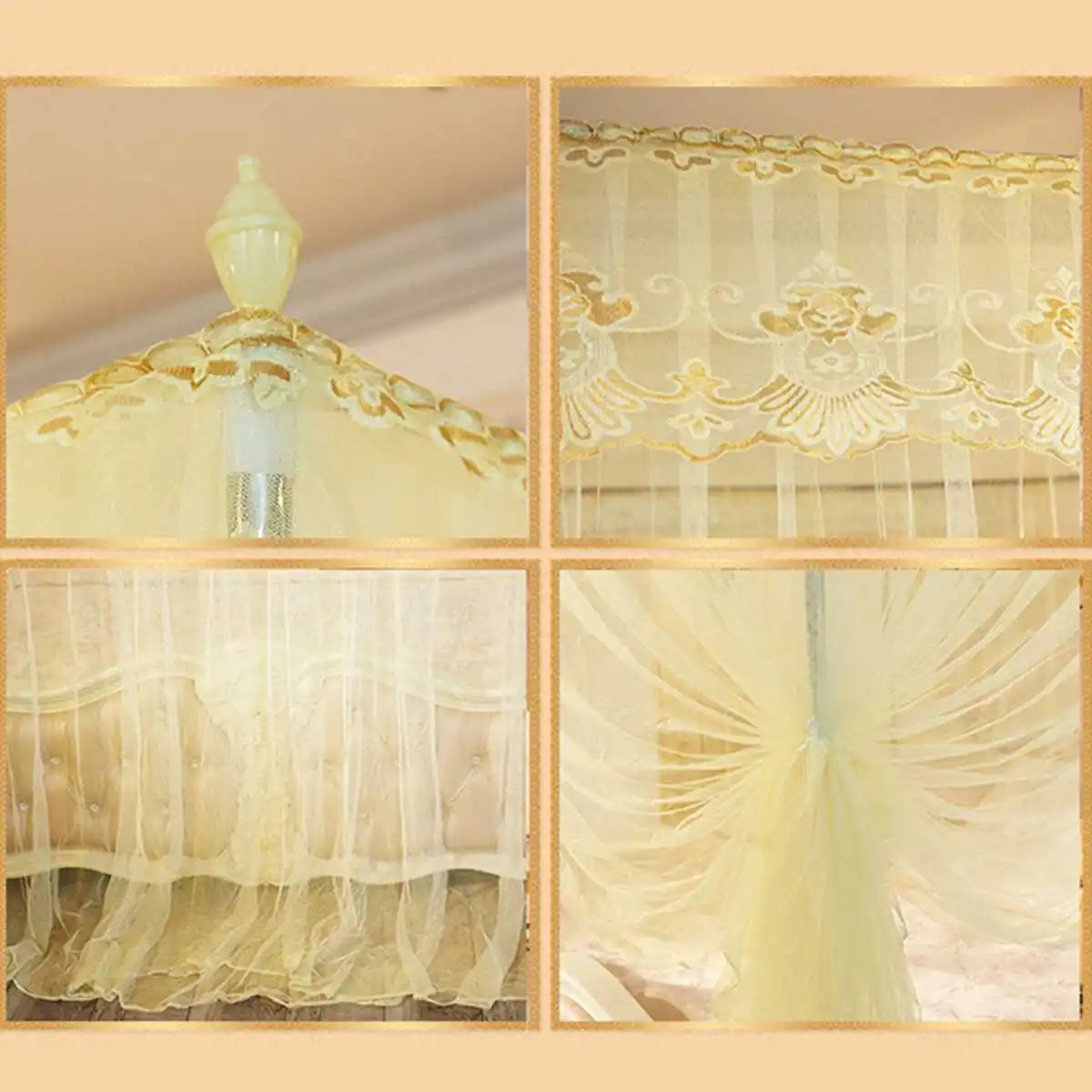 

Luxury Princess Canopy Bed Curtains 4 Corner 3 Side Openings Post Bed Curtain Canopy Netting Mosquito Net Bedding No Bracket