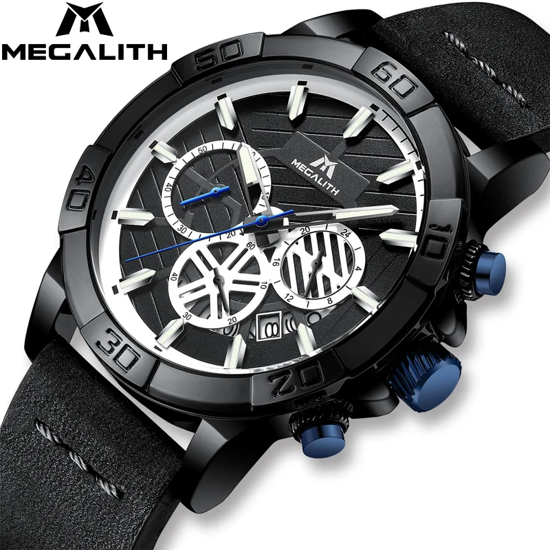 

relogio masculino MEGALITH sport waterproof watch men top brand luxury luminous chronograph watches for men leather strap clock