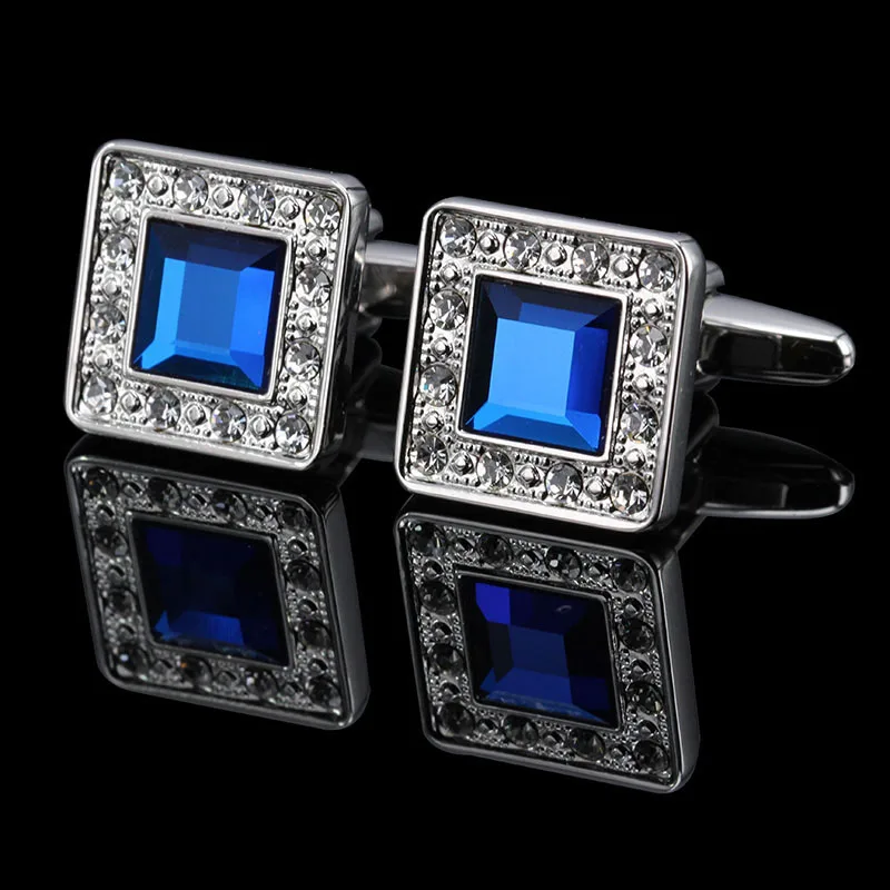 

2021New Luxury Men's French Shirts Cufflinks Wholesale Environmental Protection Polishing Blue Crystal Pattern Cufflinks For Man