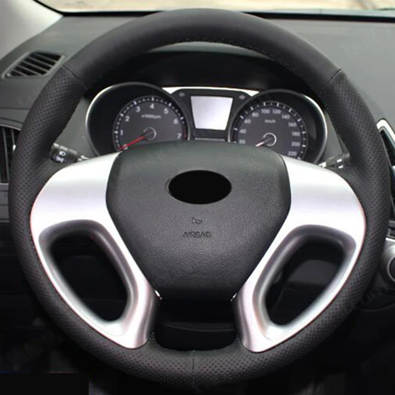 Черный кожаный чехол на руль для Hyundai ix35 Tucson 2 2011 2015|Чехлы руль| |