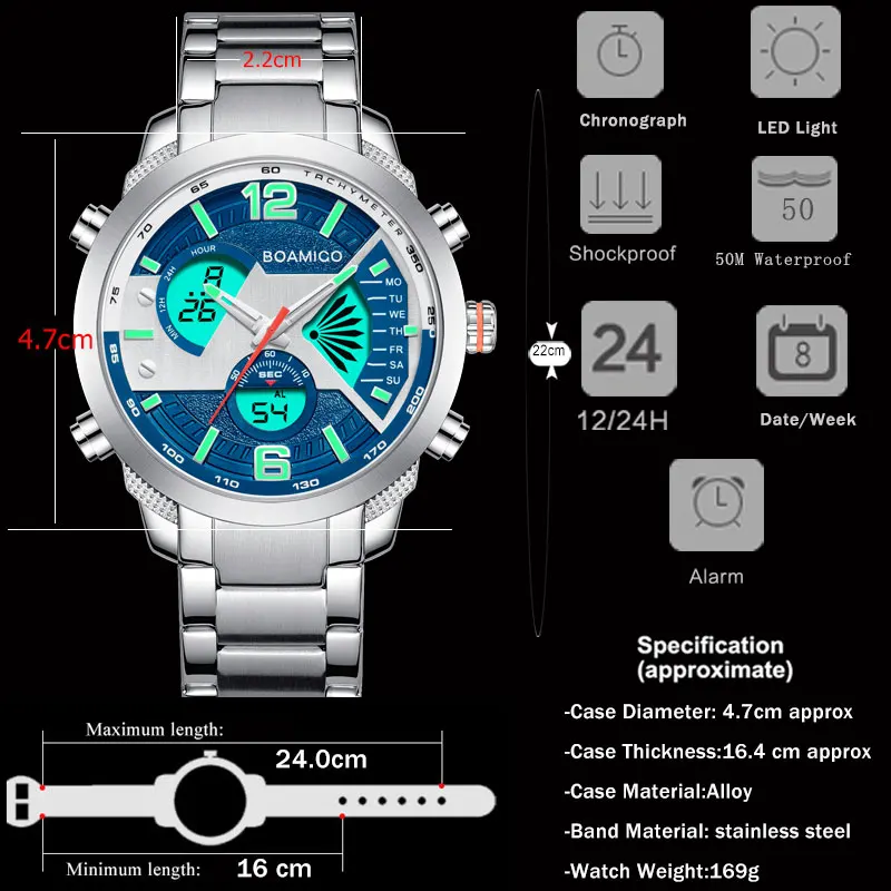 Часы мужские из нержавеющей стали с цифровым аналогом | Наручные часы