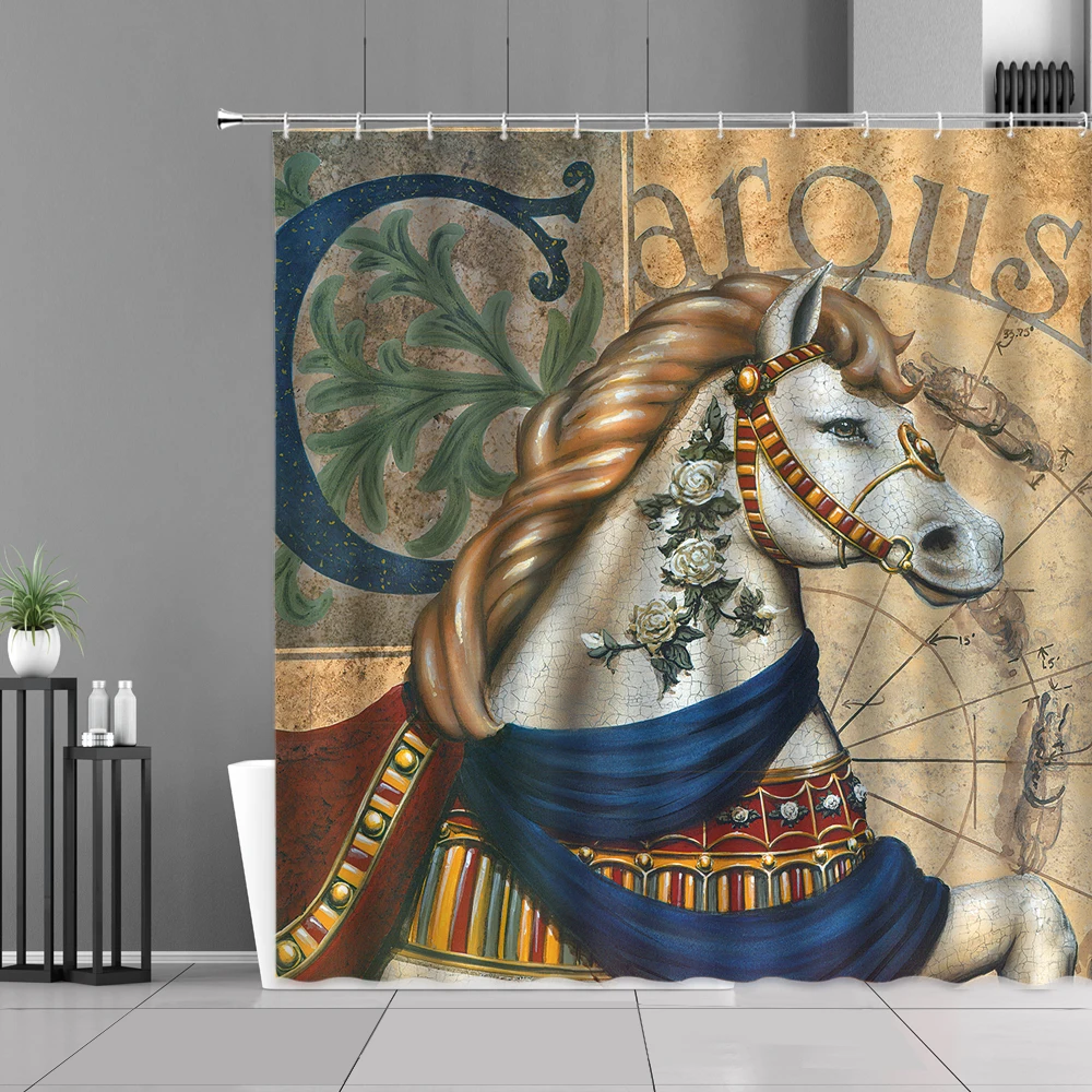 

Animal Horse Modern Living Room Entrance Decor Bathroom Curtains Shower Curtain Bathtub Screens Polyester Waterproof With Hook
