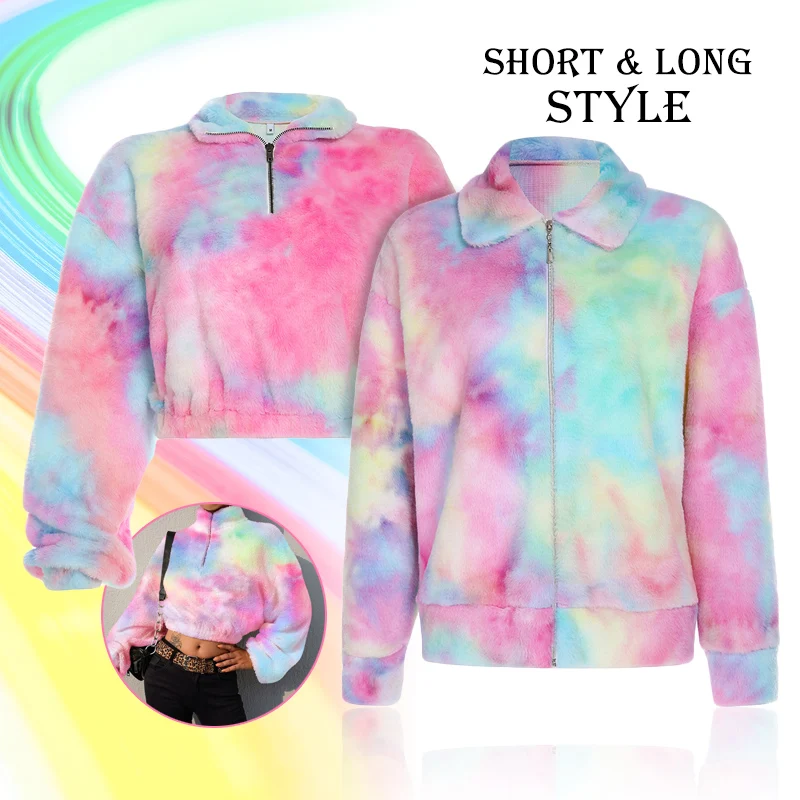 

Длинное пальто из искусственного меха в Корейском стиле с градиентным принтом, теплое зимнее пальто для женщин, розовое модное пушистое пал...