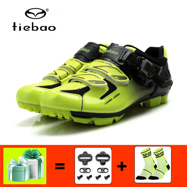 TIEBAO, обувь для велоспорта, мужские кроссовки, женские, sapatilha ciclismo, mtb, горный велосипед, для верховой езды, самоблокирующиеся, Superstar original, обувь - Цвет: 1303 green with gift