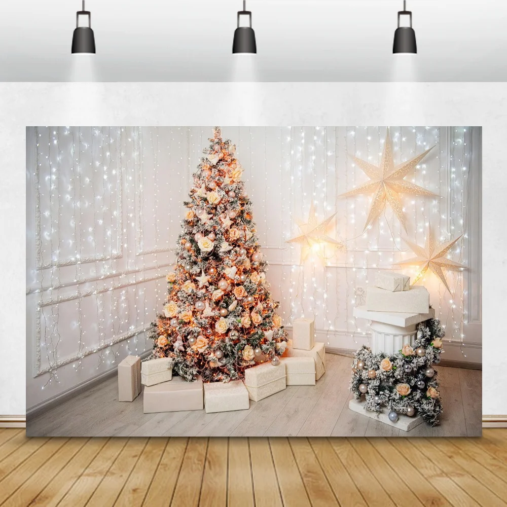 

Merry Christmas Photo Backdrop Shiny Star Light Chic Wall Child Portrait Photography Background Family Photocall Banner Decor