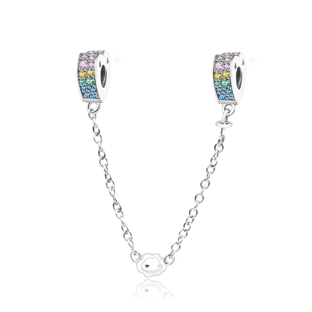 

Wholesale Price Fit Charm Bracelet 925 Sterling Silver Safety Chain Beads 2018 Spring Collection Colorful Zircon DIY Jewelry