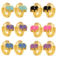 womens exquisite cute baby elephant earrings personalized color oil dripping copper earrings micro diamond animal earrings