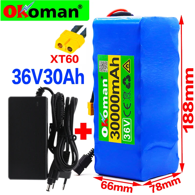 Е байка 36В 10S4P 30Ah 600W 42V18650 ионно литиевая аккумуляторная батарея фара для