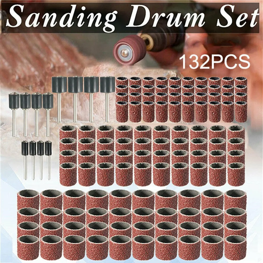 132x120 Grit Sanding Bands With 4 Drum Sleeve 1/2\&quot 3/8\&quot 1/4\&quot Mandrel Rotary Set For Carving Wood Metal | Инструменты