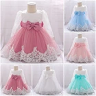 FOCUSNORM 5 цветов детское платье для девочки с длинными рукавами Сетчатое платье с большим бантом длиной до щиколотки вечернее платье принцессы