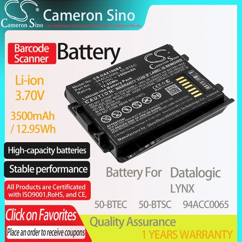 Аккумулятор CameronSino для Datalogic LYNX, подходит для Datalogic 50-BTEC 50-BTSC 94ACC0065, штрих-код аккумулятор сканера 3500 мАч/3,70 Вт/ч в