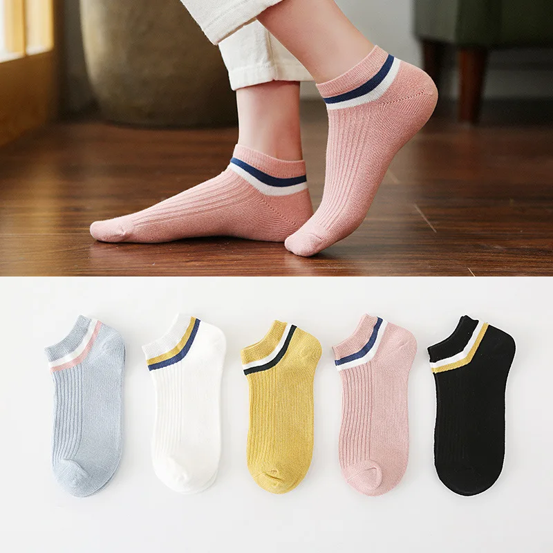 

5 Pairs/Set Summer socks Women's thin color matching socks Solid color low-waist women's boat socks Breathable cotton socks