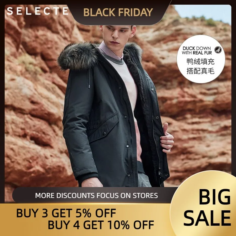 

SELECTED Mid-length Winter Raccoon Fur Parka Coat Big Pockets Duck Down Jacket Clothes S | 419412557