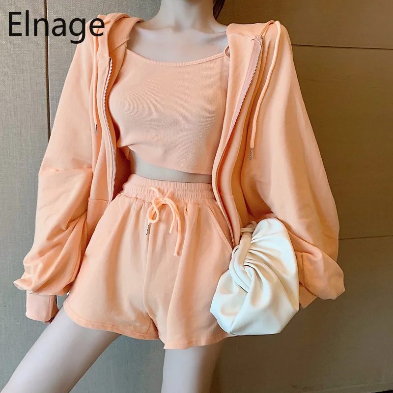 Женский спортивный костюм из трех предметов Белый с длинным рукавом жилетом