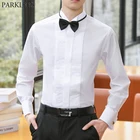 Мужская французская запонка рубашка-смокинг Slim Fit Wingtip воротник Мужская рубашка с длинным рукавом формальная Свадебная рубашка жениха Chemise Homme